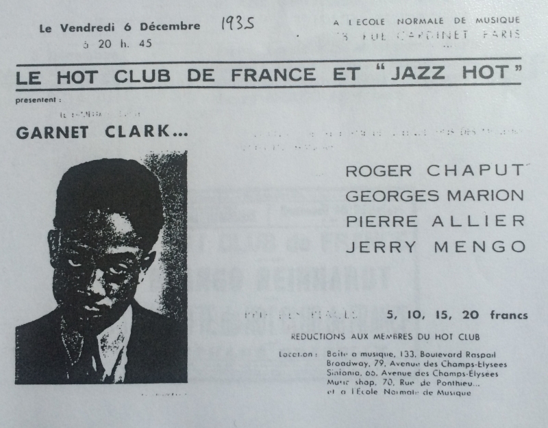 RECHERCHE PROSPECTUS ANNONÇANT LE CONCERT DU 5 DÉCEMBRE 1935 PAR LE HOT CLUB DE FRANCE À L'ÉCOLE NORMALE DE MUSIQUE